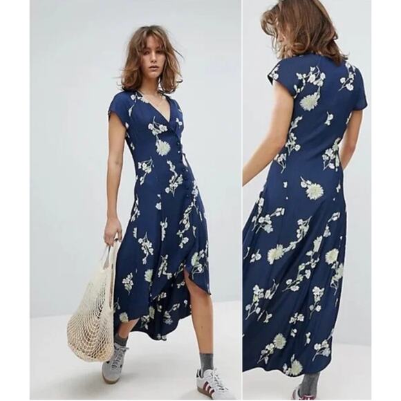 Free People Floral Asymmetric Hem Button Front Dress Small - Picture 4 of 6